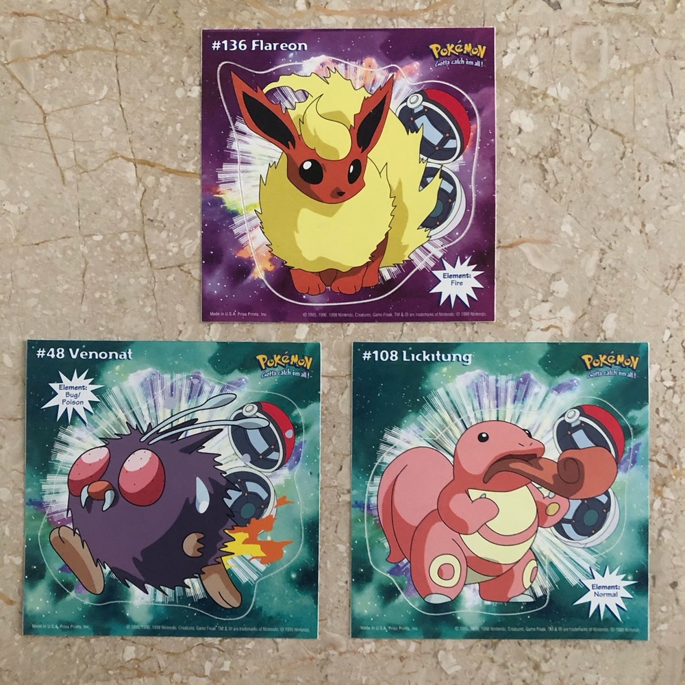 NOS Vintage Pokemon 1999 Lot of 3 Nintendo Stickers Gotta catch 'em all!